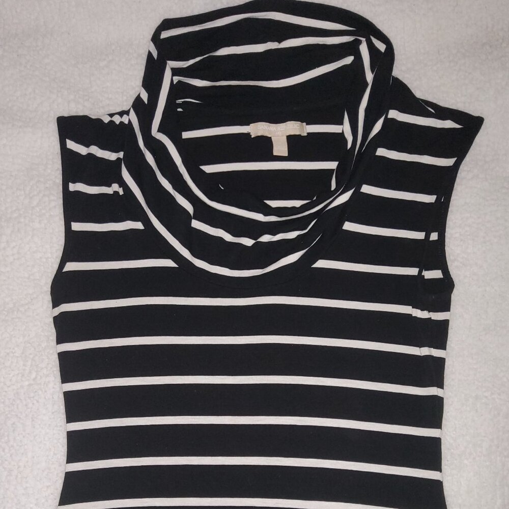 Banana Republic Stripes Sleeveless Cowl Neck Blouse Classic Chic Professional